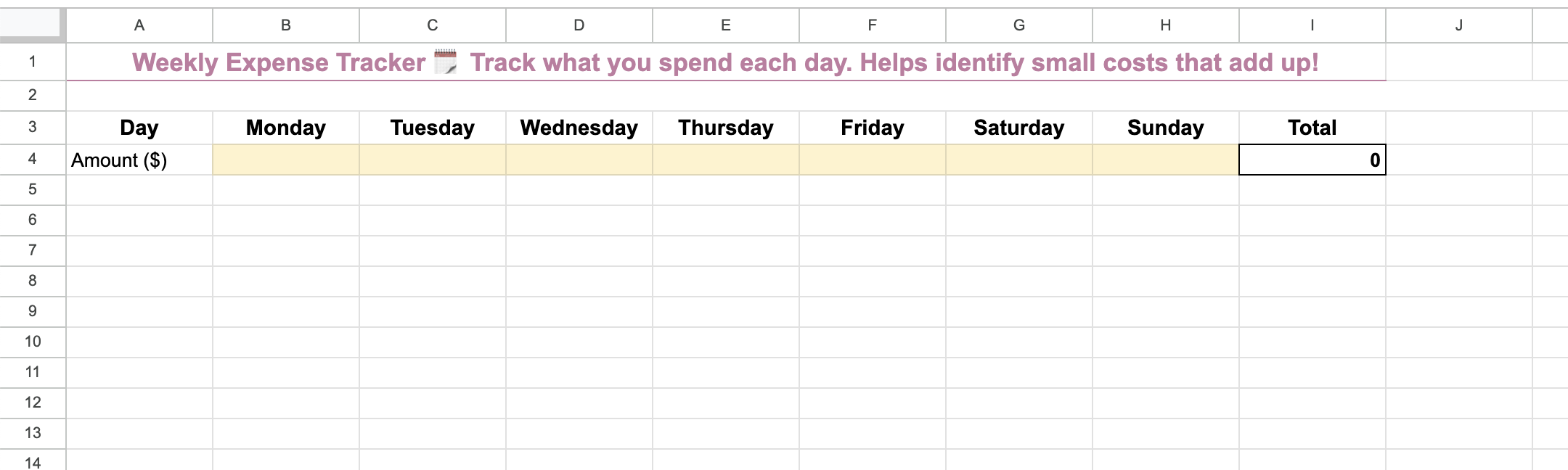 Weekly Expense Tracker Screenshot